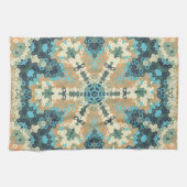 Hex Mandala Blauw en Sinaasappel Theedoek (Horizontaal)