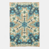 Hex Mandala Blauw en Sinaasappel Theedoek (Verticaal)