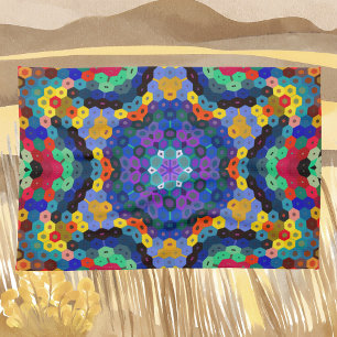 Hex Mandala Blauw Geel Rood en Groen Theedoek