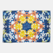 Hex Mandala Blauw Geel Sinaasappel en Groen Theedoek (Horizontaal)