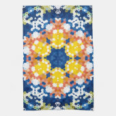 Hex Mandala Blauw Geel Sinaasappel en Groen Theedoek (Verticaal)