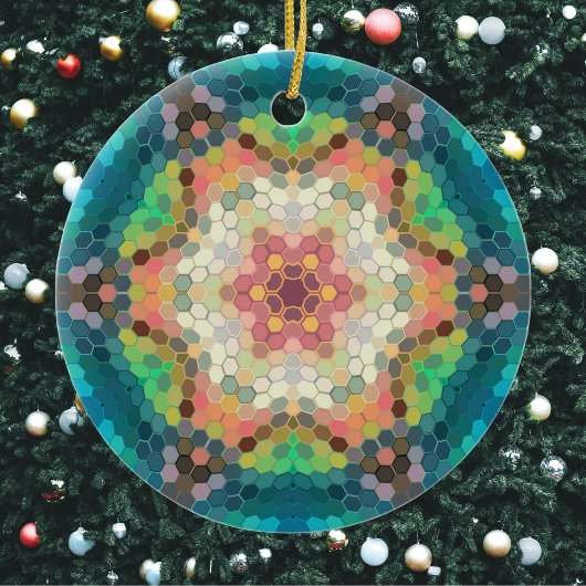 Hex Mandala blauw groen en roze Keramisch Ornament