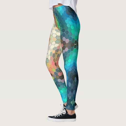 Hex Mandala blauw groen en roze Leggings (Links)