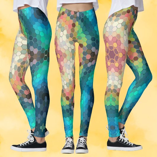 Hex Mandala blauw groen en roze Leggings