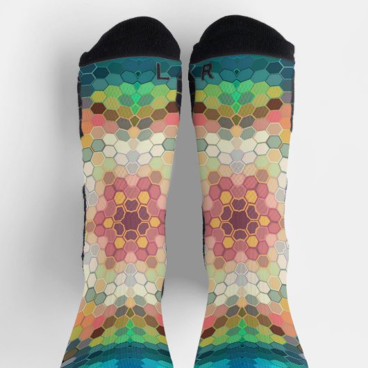 Hex Mandala blauw groen en roze Sokken (Top)