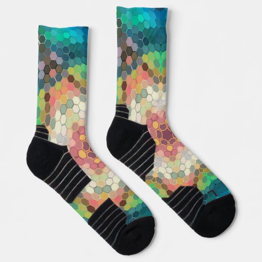 Hex Mandala blauw groen en roze Sokken (Rechts)