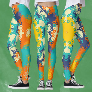 Hex Mandala blauw Sinaasappel en geel Leggings