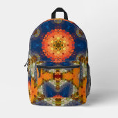 Hex Mandala blauw Sinaasappel en rood Bedrukte Rugzak (Voorkant)