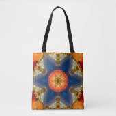 Hex Mandala blauw Sinaasappel en rood Draagtas (Voorkant)