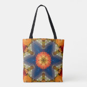 Hex Mandala blauw Sinaasappel en rood Draagtas (Achterkant)