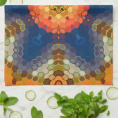 Hex Mandala blauw Sinaasappel en rood Theedoek (Gevouwen)