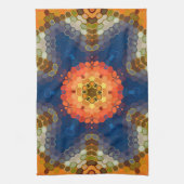 Hex Mandala blauw Sinaasappel en rood Theedoek (Verticaal)