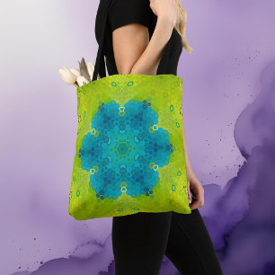 Hex Mandala groen en blauw Draagtas