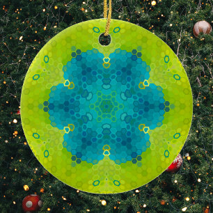 Hex Mandala groen en blauw Keramisch Ornament