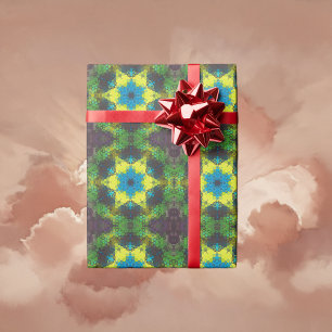 Hex Mandala groen geel en blauw Cadeaupapier