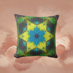 Hex Mandala Groen Geel en Blauw Kussen