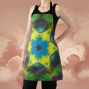 Hex Mandala groen geel en blauw Schort