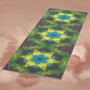 Hex Mandala groen geel en blauw Yogamat
