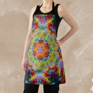 Hex Mandala Groen Roze en Sinaasappel Schort