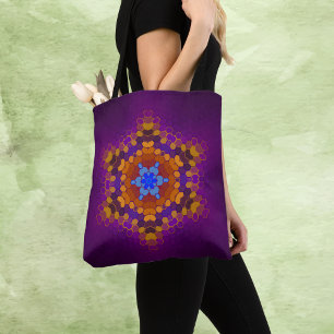 Hex Mandala Paarse Sinaasappel en blauw Draagtas