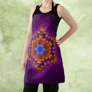 Hex Mandala Paarse Sinaasappel en blauw Schort