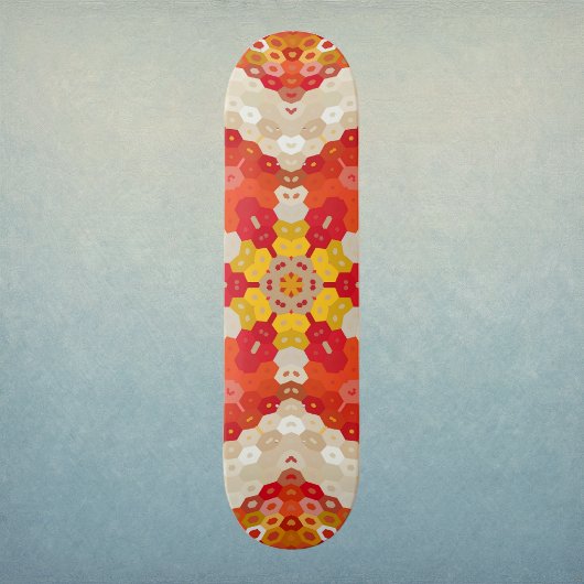 Hex Mandala Red and Yellow Skateboard