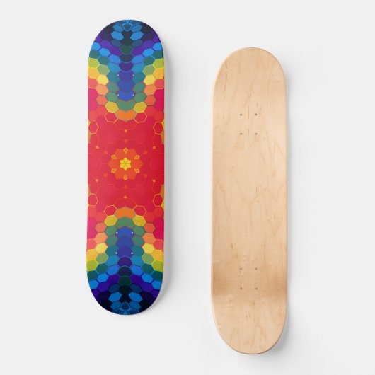 Hex Mandala Red Yellow and Blue Skateboard (Voorkant)