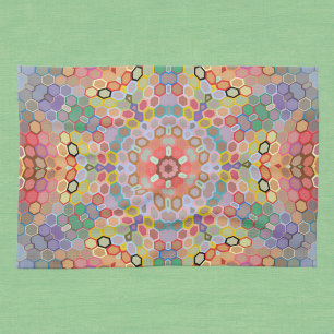 Hex Mandala Regenboog Theedoek