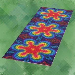 Hex Mandala rood geel en blauw Yogamat