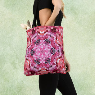 Hex Mandala Roze Rood en Wit Draagtas