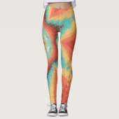 Hex Mandala Sinaasappel blauw en geel Leggings (Voorkant)