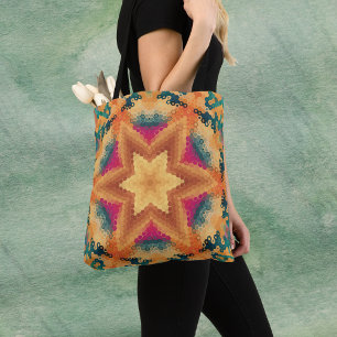 Hex Mandala Sinaasappel blauw en roze Draagtas