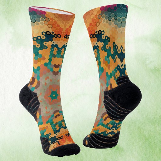 Hex Mandala Sinaasappel en blauw Sokken