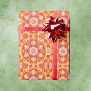 Hex Mandala Sinaasappel Paarse en wit Cadeaupapier
