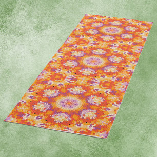 Hex Mandala Sinaasappel Paarse en wit Yogamat