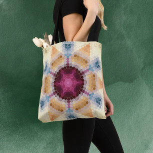 Hex Mandala Sinaasappel roze en blauw Draagtas