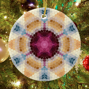 Hex Mandala Sinaasappel roze en blauw Keramisch Ornament