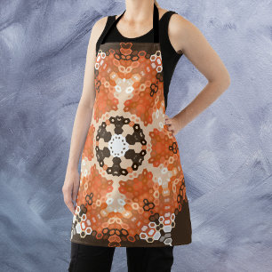 Hex Mandala Sinaasappel wit en bruin Schort