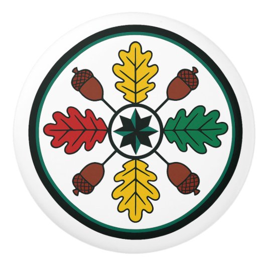 Hex Sign Pennsylvania Nederlandse eikenblad kerami Keramische Knop (Voorkant)