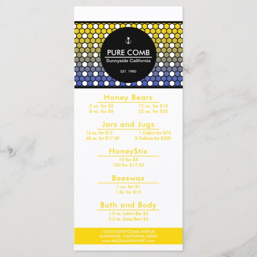 Hexa Honeycomb Apiary Honey Menu (Voorkant)