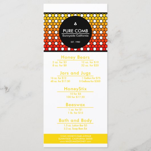 Hexa Honeycomb Imkerij Honing Bij Menu (Voorkant)