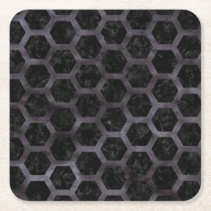 HEXAGON2 ZWARTE MARBLE & BLACK WATERVERF VIERKANTE KARTONNEN ONDERZETTER