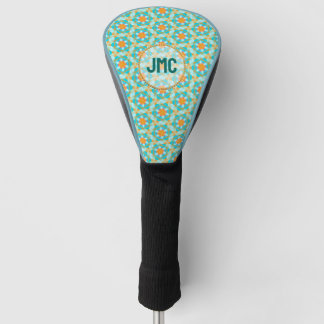 Hexagon Aqua Oranje monogram Golfheadcover