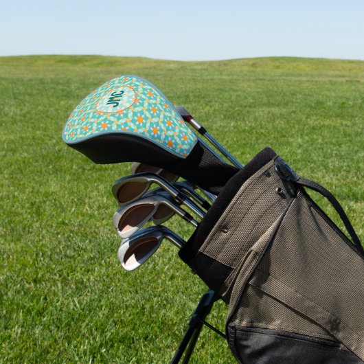 Hexagon Aqua Oranje monogram Golfheadcover (Insitu)