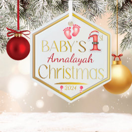 Hexagon Baby 1st Christmas Gepersonaliseerde Keeps Glas Ornament
