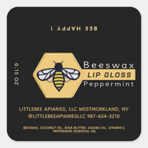 HEXAGON Bijenwas Pepermunt LIP GLOSS met BEE Vierkante Sticker
