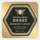 Hexagon branche or bee miel bocal autocollant carr (Devant)