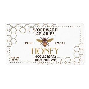Hexagon de 12 oz Étiquette de miel avec abeille