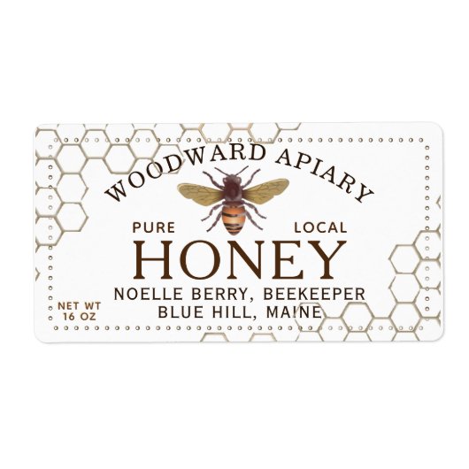 Hexagon de 12 oz Étiquette de miel avec abeille (Devant)