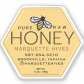 Hexagon de miel jaune Étiquette avec abeilles et p (Recto)